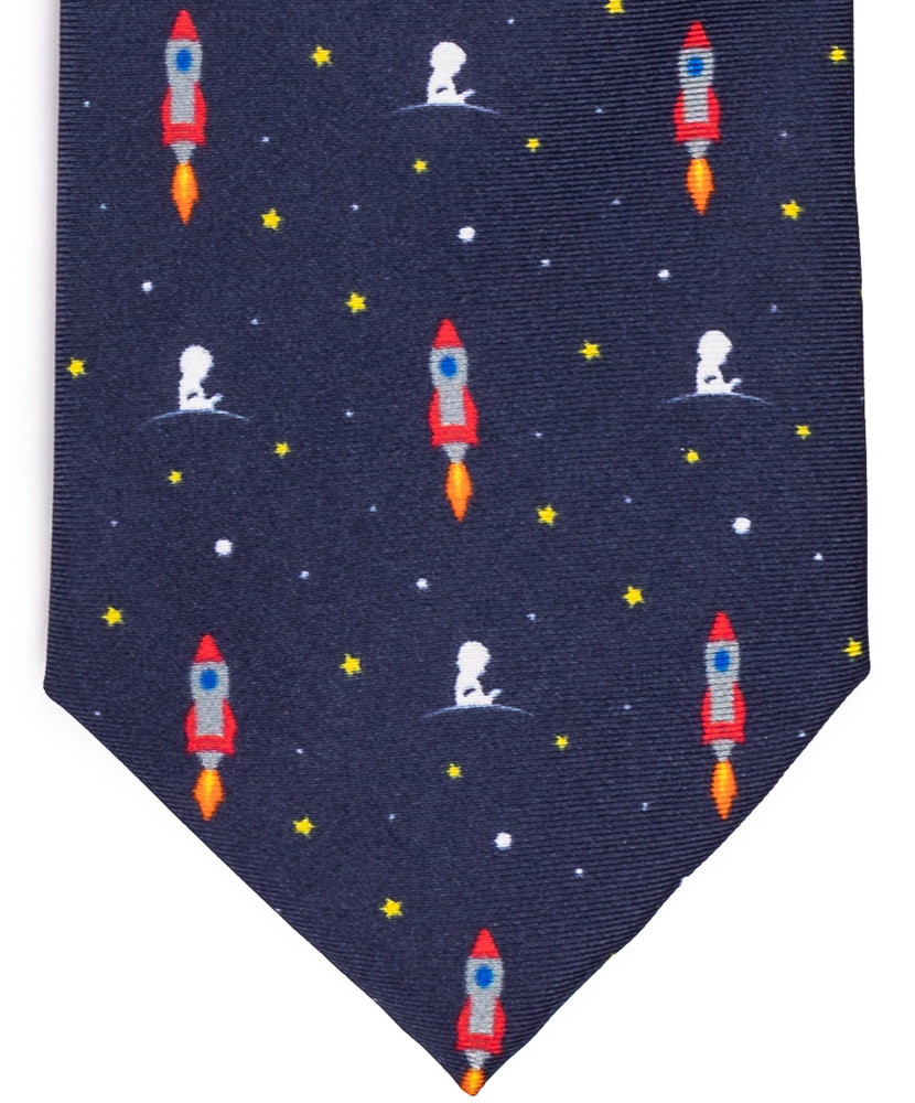Patient Art-Inspired Stars and Spaceships Logo Tie